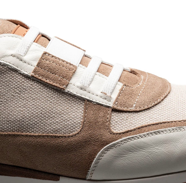 Mezlan Riumar Suede/Linen Sneaker - Bone/Sand