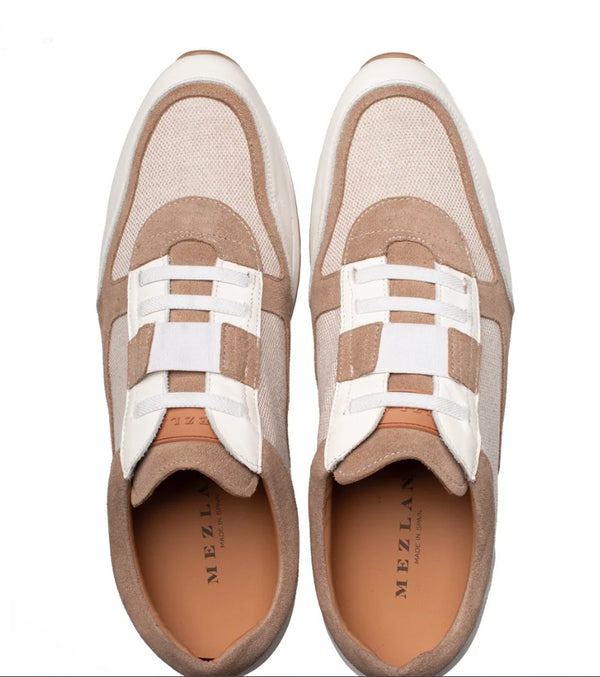 Mezlan Riumar Suede/Linen Sneaker - Bone/Sand