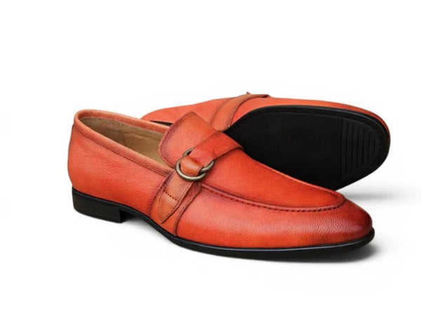 Carrucci Double D Leather Loafer - Orange