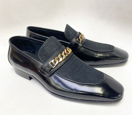 C&E Shoes Leather Fabric Loafer - Black