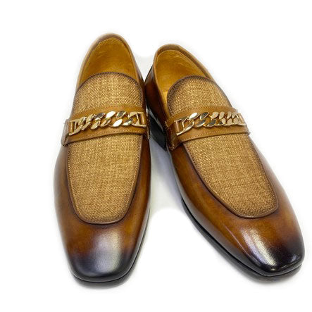 C&E Shoes Leather Fabric Loafer - Cognac