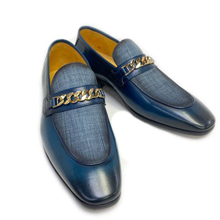 C&E Shoes Leather Fabric Loafer - Navy