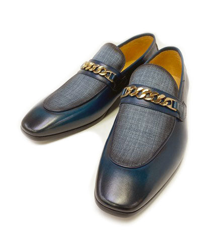 C&E Shoes Leather Fabric Loafer - Navy