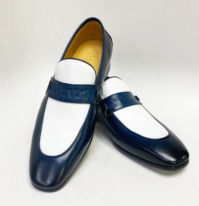 C&E Shoes Calfskin Spectator Loafer - Navy/White