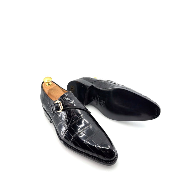 Ugo Vasare Alligator Monkstrap - Black