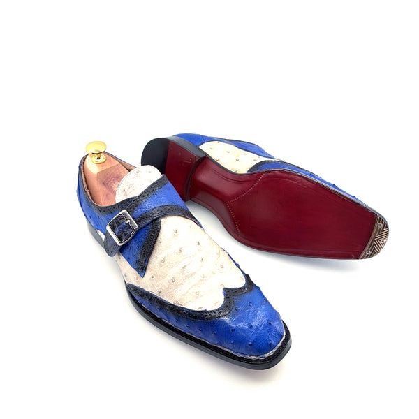 Maurice Palm Desert Custom Made Ostrich Monkstrap - Blue/White