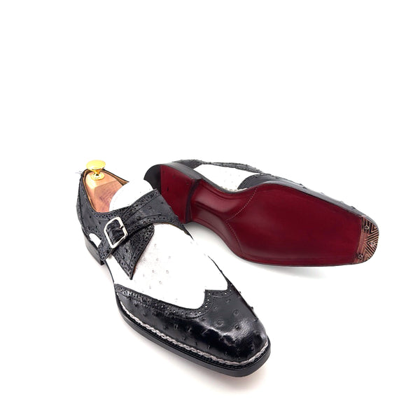 Maurice Palm Desert Custom Made Ostrich Monkstrap - Black/White