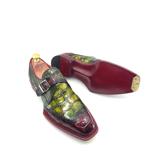Maurice Custom Alligator Monkstrap Collab With Mr.Salvatore - Burgundy/Greene