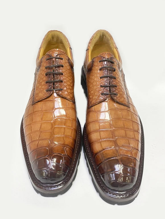 Ugo Vasare Lace-Up Alligator Shoe - Camel