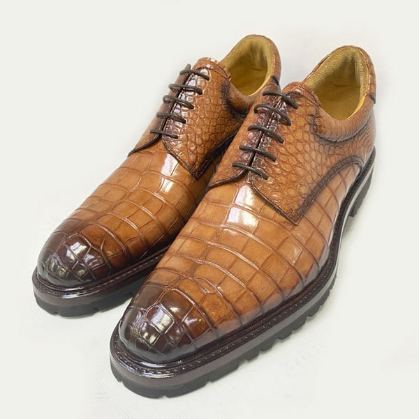 Ugo Vasare Lace-Up Alligator Shoe - Camel