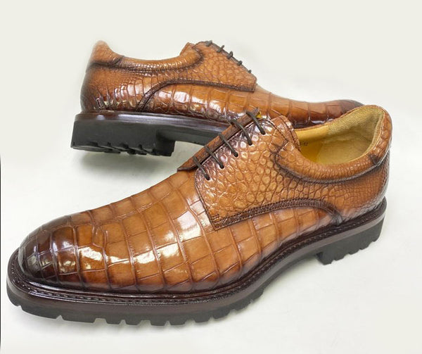 Ugo Vasare Lace-Up Alligator Shoe - Camel