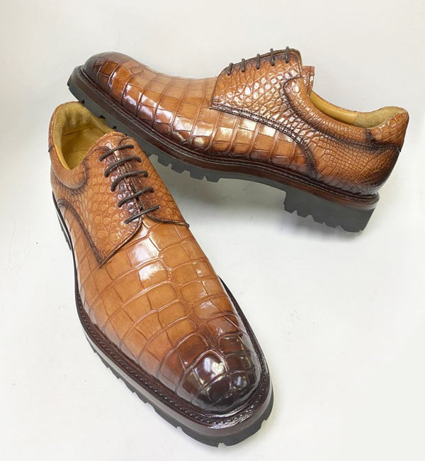 Ugo Vasare Lace-Up Alligator Shoe - Camel