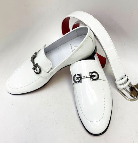 C Collection Leather Belt - White