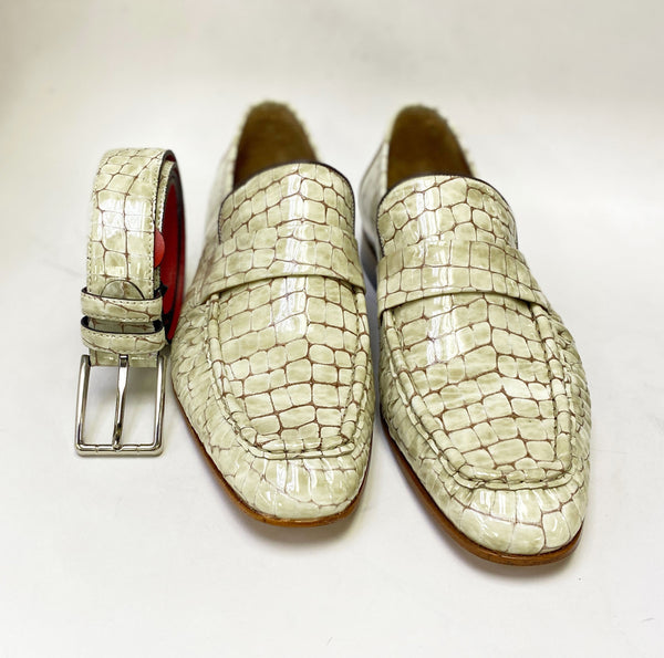 C Collection Croco Leather Belt - Beige