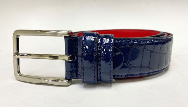 C Collection Croco Embossed Leather Belt - Navy