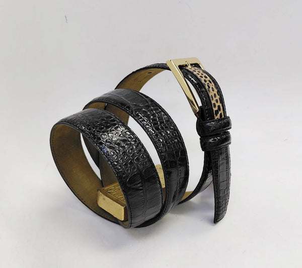 C Collection Croco Print Leather Belt - Black