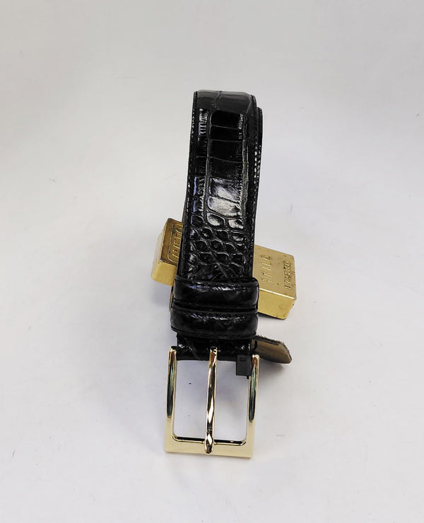 C Collection Croco Print Leather Belt - Black