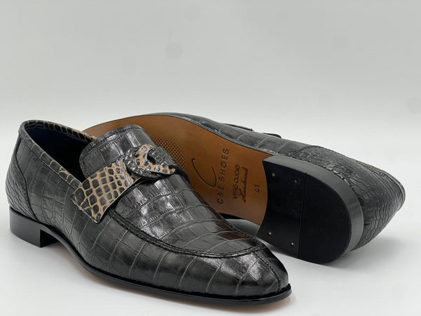 C Collection Crocodile Leather Loafer - Black