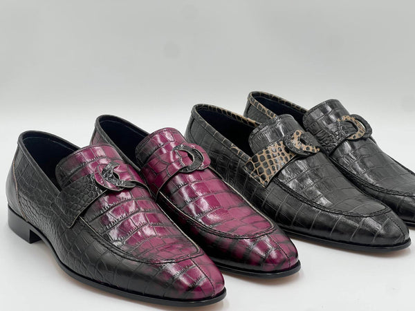 C Collection Crocodile Leather Loafer - Black