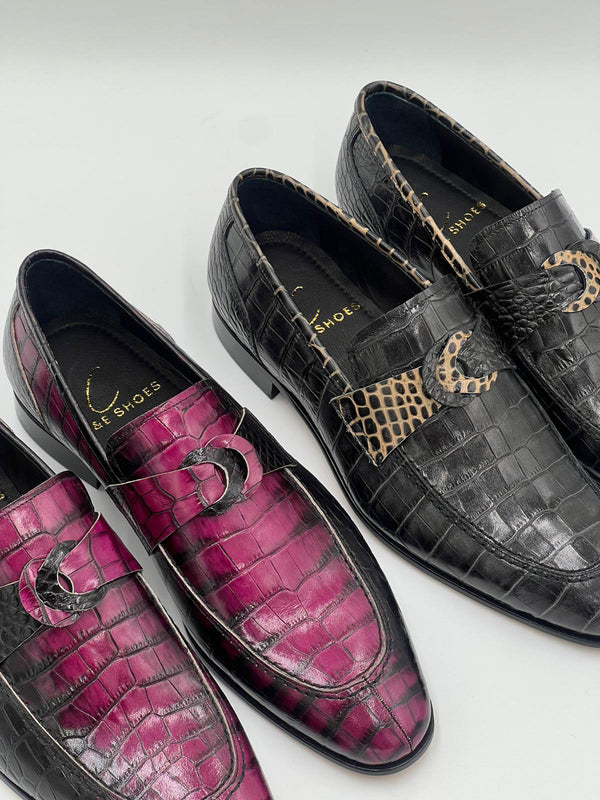 C Collection Crocodile Leather Loafer - Fuchsia