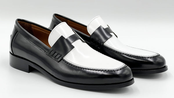 C Collection Leather Belt - Black/White