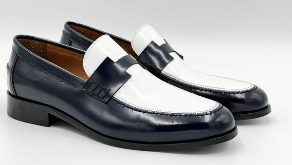 C Collection Leather Belt - Navy/White
