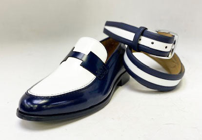 C Collection Leather Belt - Navy/White