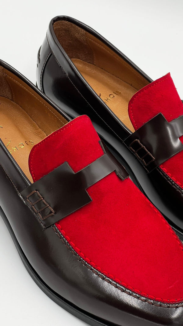 C Collection Leather Nubuck Loafer - Red/Brown