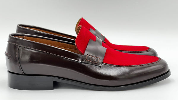 C Collection Leather Nubuck Loafer - Red/Brown