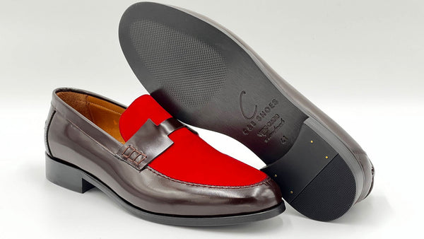 C Collection Leather Nubuck Loafer - Red/Brown