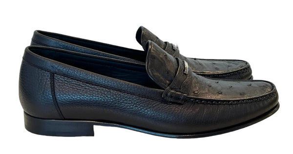 Corrente Ostrich Deerskin Loafer - Black