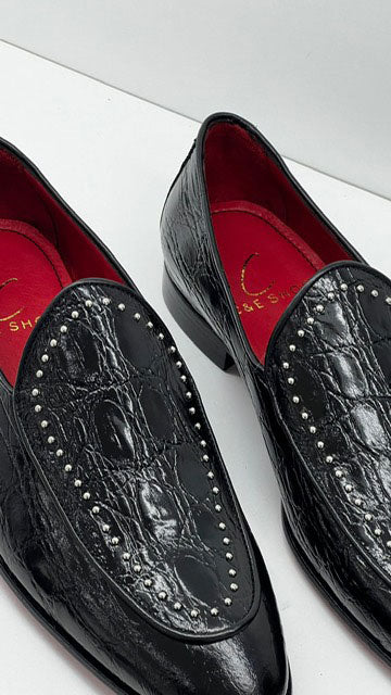 C Collection Crocodile Leather Loafer - Black