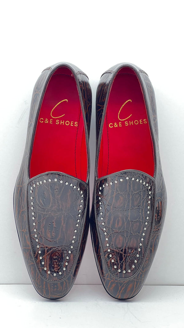 C Collection Crocodile Leather Loafer - Brown