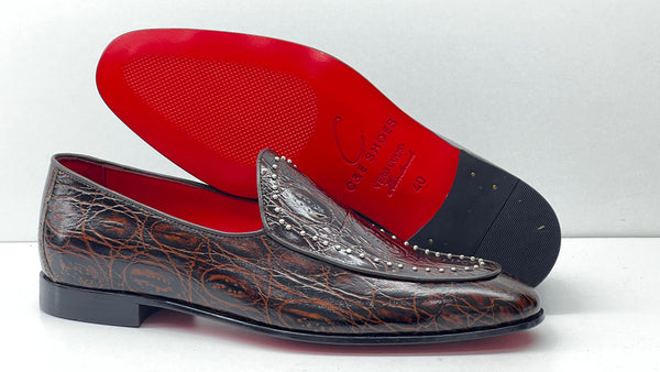 C Collection Crocodile Leather Loafer - Brown
