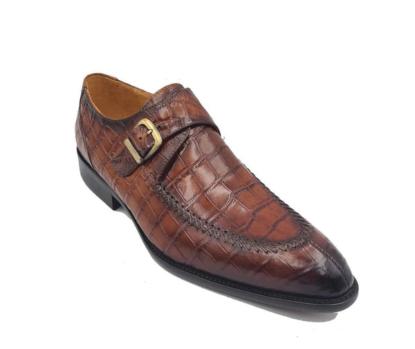 C&E Shoes Alligator Monkstrap Shoe - Whiskey