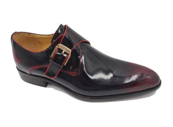 Carrucci Patent Monkstrap Shoe - Burgundy