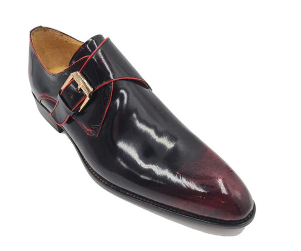 Carrucci Patent Monkstrap Shoe - Burgundy