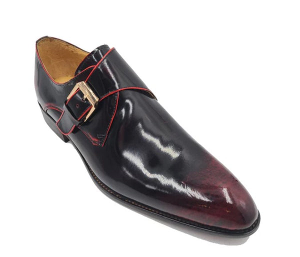Carrucci Patent Monkstrap Shoe - Burgundy