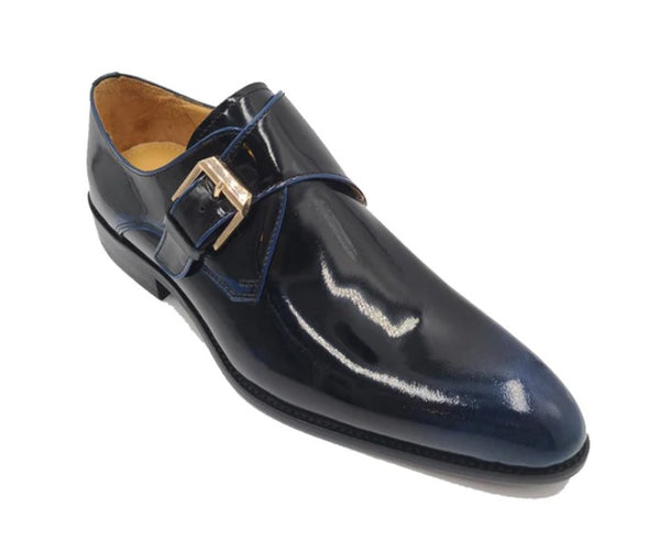 Carrucci Patent Monkstrap Shoe - Navy