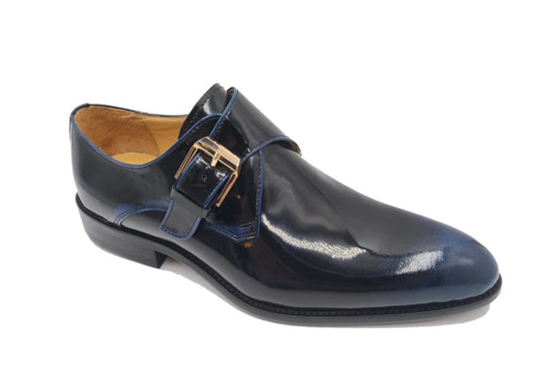 Carrucci Patent Monkstrap Shoe - Navy