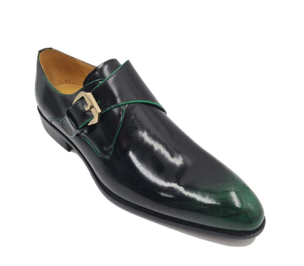 Carrucci Patent Monkstrap Shoe - Olive