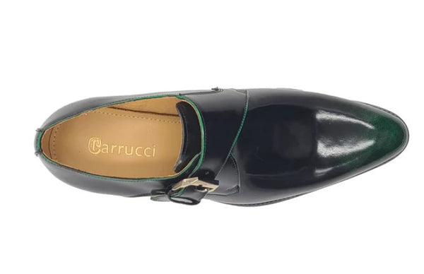 Carrucci Patent Monkstrap Shoe - Olive