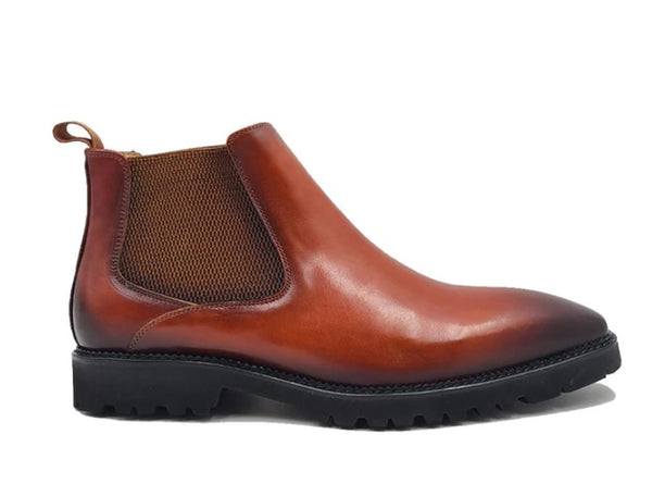 Carrucci Burnished Calfskin Chelsea Boot - Cognac