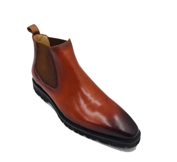 Carrucci Burnished Calfskin Chelsea Boot - Cognac