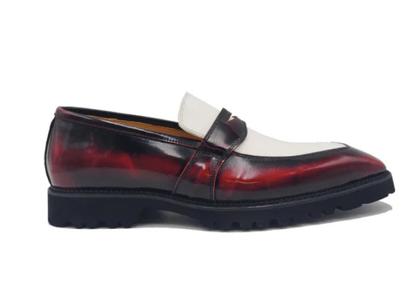 Maurice Patent Leather Loafer - Burgundy/White