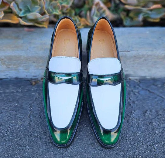 Maurice Patent Leather Loafer - Olive/White