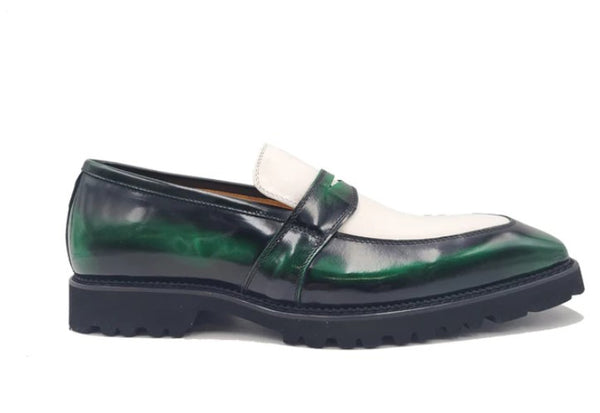 Maurice Patent Leather Loafer - Olive/White