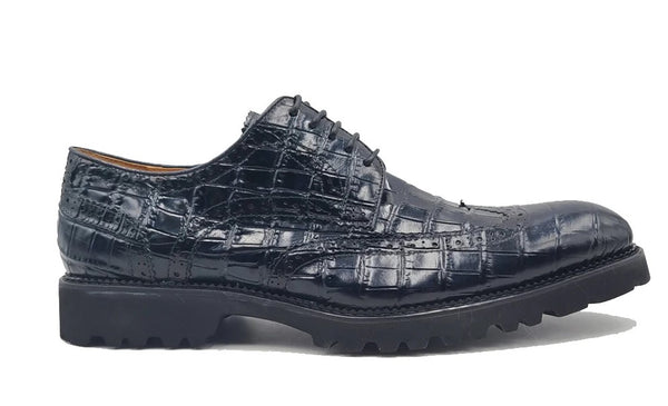 Carrucci Embossed Alligator Shoe- Navy