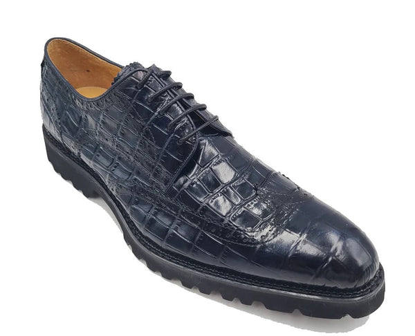 Carrucci Embossed Alligator Shoe- Navy