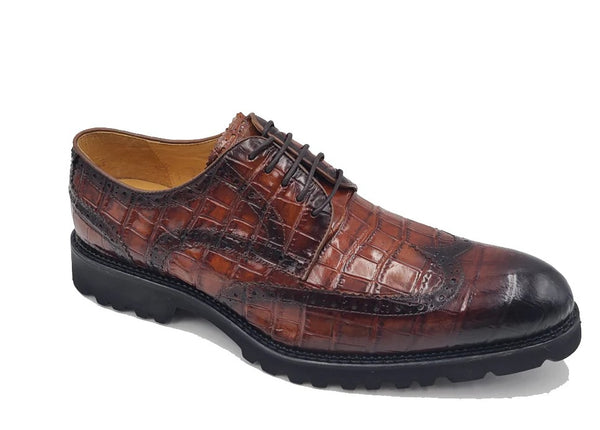 Carrucci Embossed Alligator Shoe - Whiskey